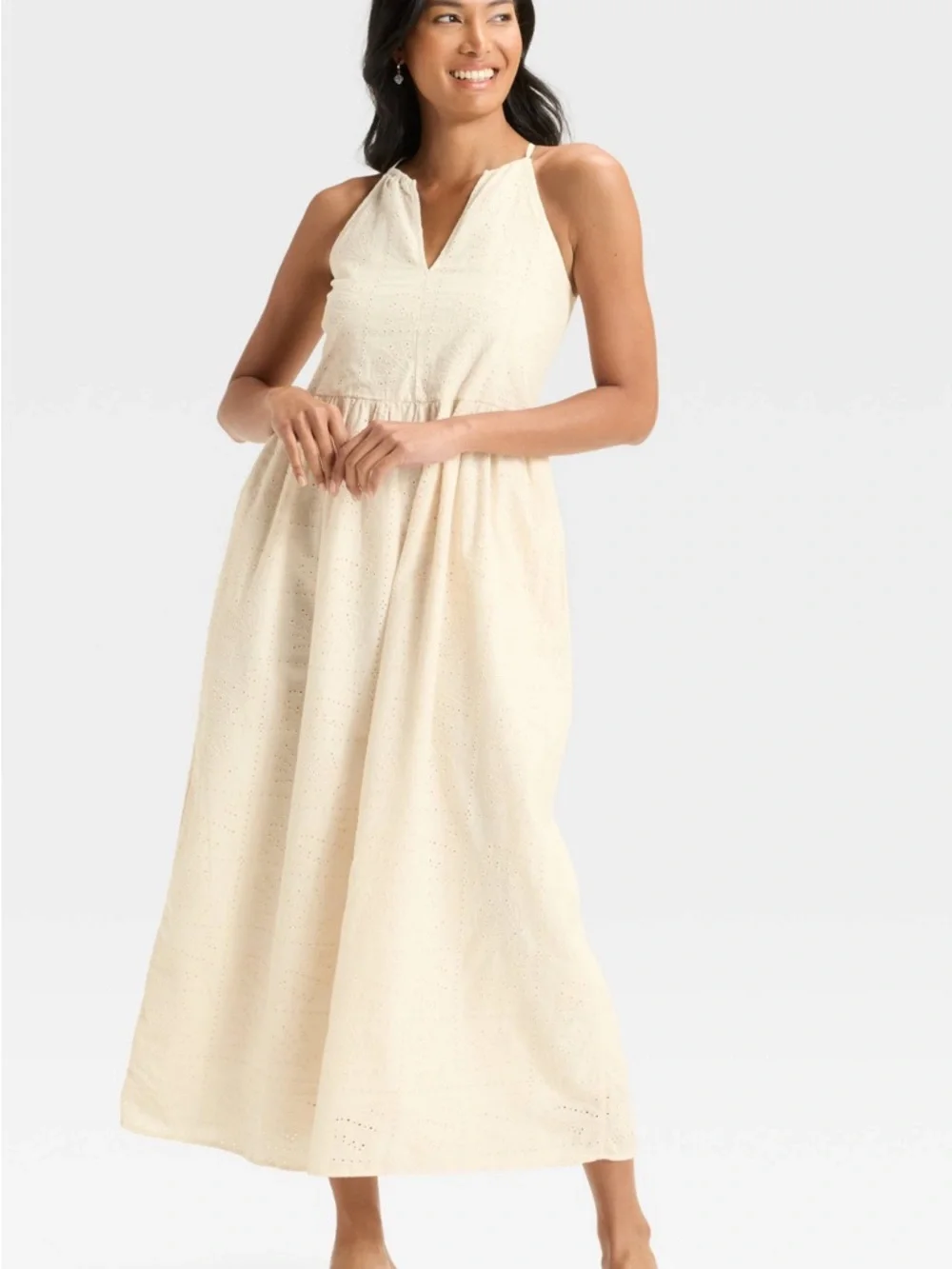 Target Cream Eyelet Halter Maxi Dress NEW - Picture 1 of 2